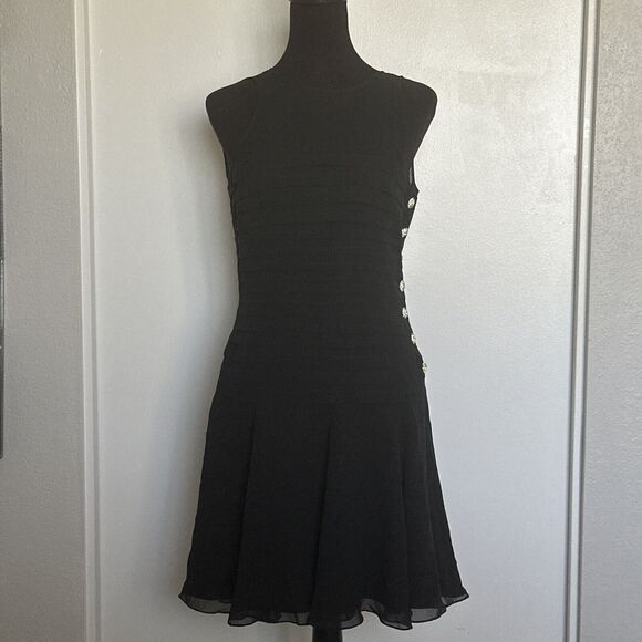 Niteline Della Roufogi Little Black Dress Rhinestone Buttons Size 6 Silk Short - Picture 1 of 8